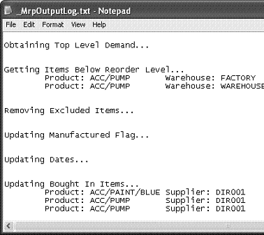 MRP Output Logs