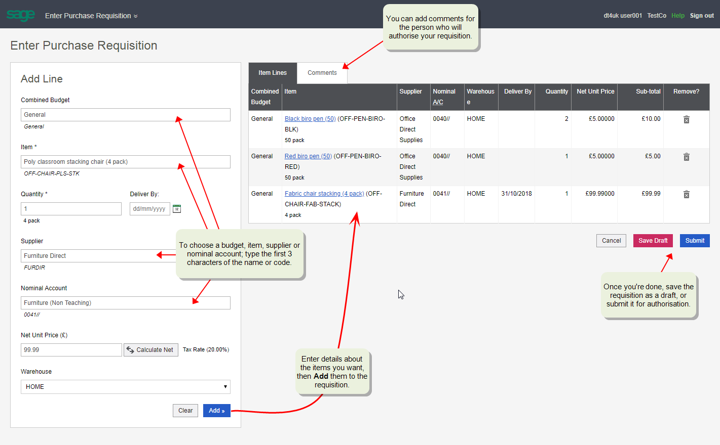 Enter a purchase requisition